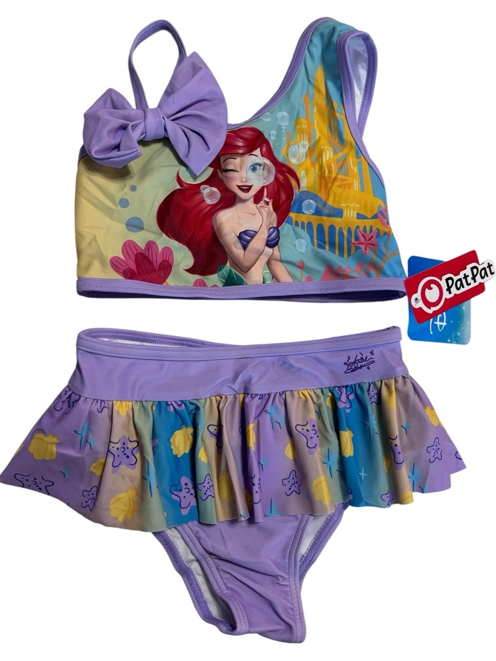 PatPat Disney Ariel Little Mermaid Toddler Girl Ruffle Bottom Bikini Swimsuit